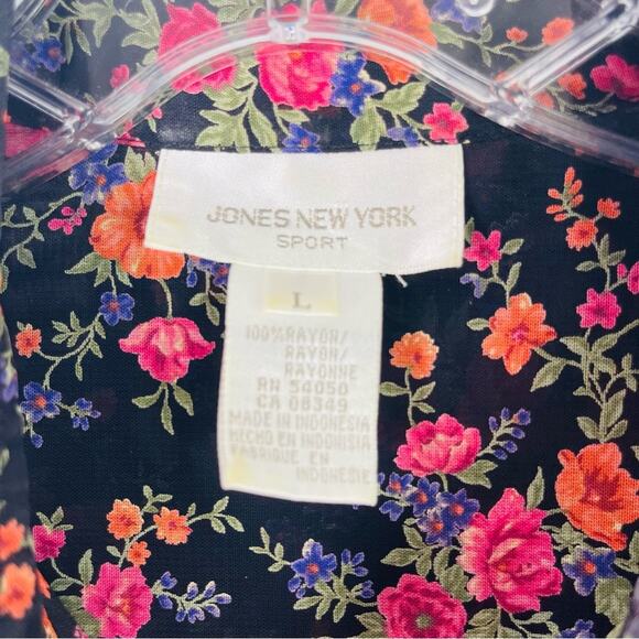 Vintage black pink orange floral chiffon button front blouse top large - Picture 5 of 6